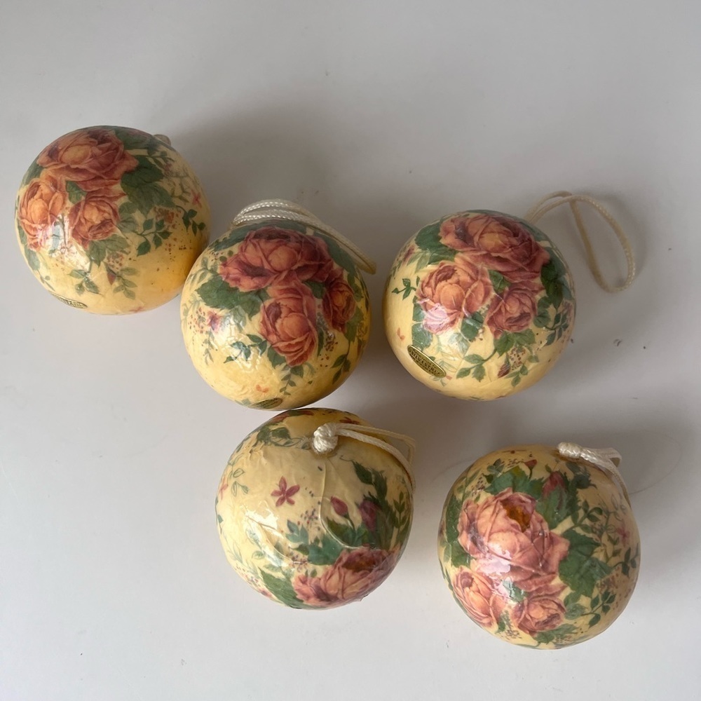 Vintage Paper Mache Decoupage Floral Ornaments